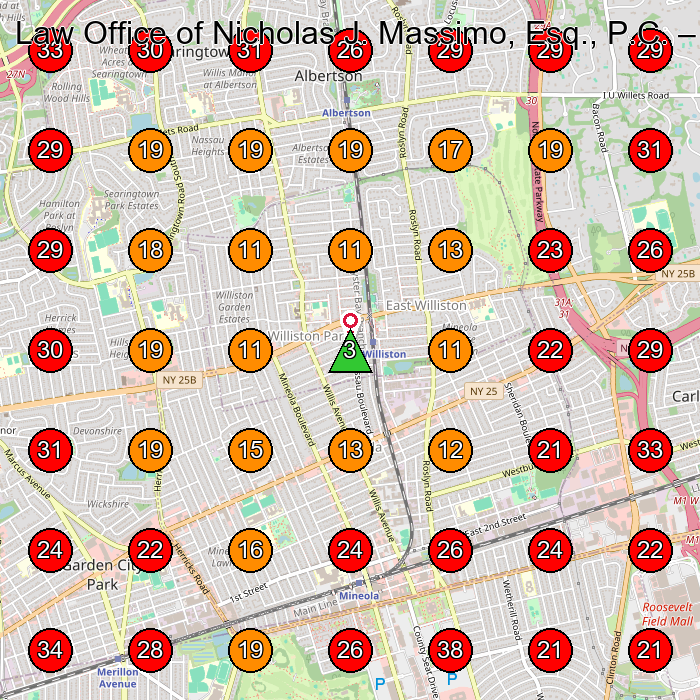Law Office of Nicholas J. Massimo, Esq., P.C. GeoGrid visibility map for Lawyer in Mineola